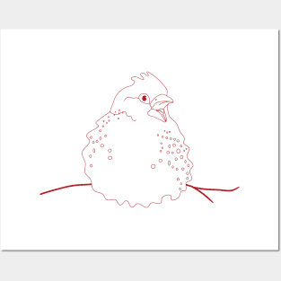 line art illustration of a red finch perched on a branch Posters and Art